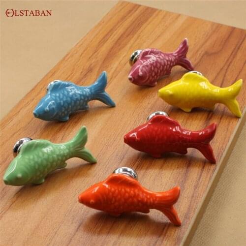 LSTABAN European Style Wine Cabinet Shoe Cabinet Drawer Wardrobe Goldfish Cartoon Color Single Hole Ceramic Handle