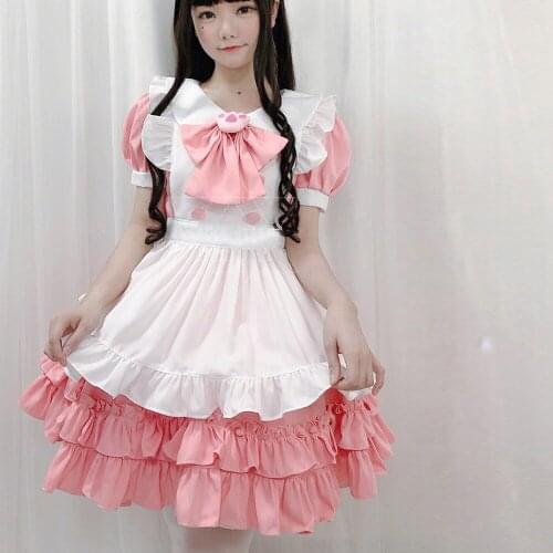 Lovely Princess Lolita OP maid dress, pink, soft, cosplay, AFC886