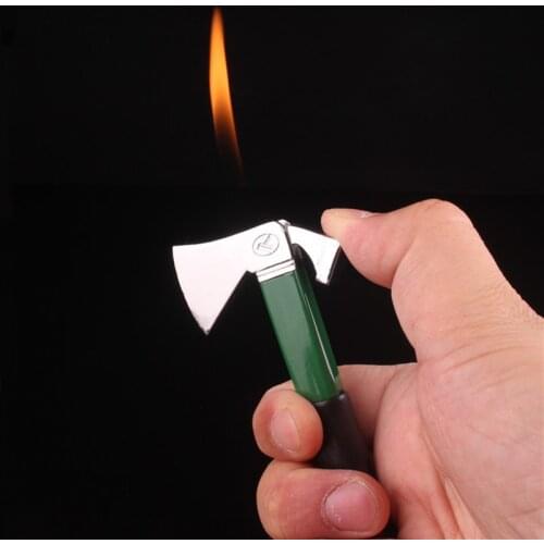 Creative Mini Axe Gas Lighter Portable Outdoor Metal Inflatable Cigarette Lighter Butane Flame Igniter Smoking Gadget Gift