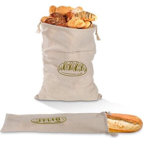 2pcs Reusable Cotton Bread Bag Reusable Linen Produce Bags Baguette Artisan Bread Storage Bag Eco-friendly for Kitchen Vegetable
