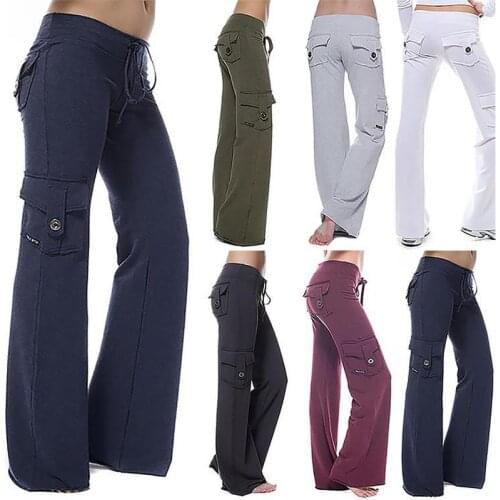 Fashion Multi-pocket Pants for Women Sweatpants Office Lady Plus Size Solid Color Loose Wide Leg Flare Casual Long Trousers