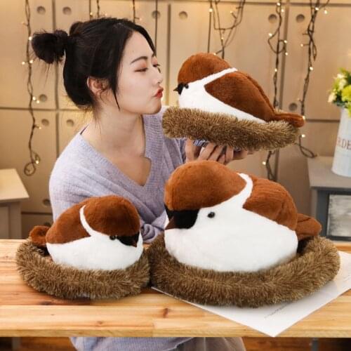 Stuffed Animal Bird Sparrow Toy Simulation Sparrow Plush Toy Stuffed Sparrow Animal Nest Toys For Children Home Decoration