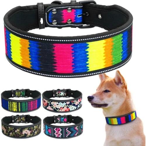 Nylon Dog Collar Reflective Pet Dogs Collars Breathable Padded Striped Pitbull German Shepherd Medium Large Dogs Collar