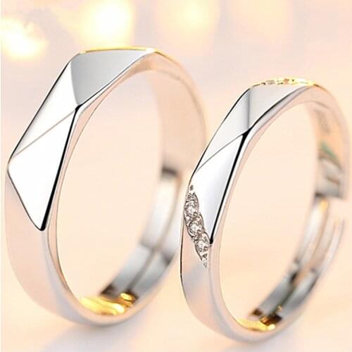 2019 New Arrival Fashion 2Pcs/set Creative Simple Opening Ring Couple Rhombus Zircon Rings Wedding Lover Jewelry Gifts Wholesale