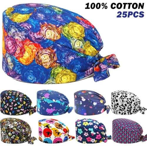 New Scrubs Hats Anime Printing Adjustable Nursing Cap Health Working Accessories Pet Shop Chef Lab Workers Scrub Cap Wholesale