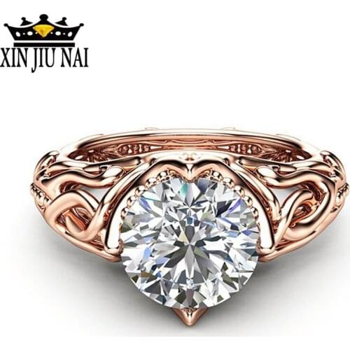 Zircon Engagement Rings for Women Rose Gold Color Wedding Rings Female Flower Vine Shape Crystals Fashion Jewelry Love Ring