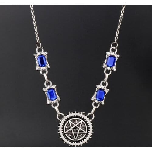 Anime Jewelry Black Butler Blue Crystals Choker Necklace Women Accessories Elegant Pendants Maxi Necklaces