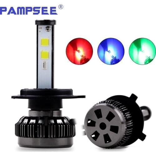 PAMPSEE H7 H4 Car RGB LED Headlight Kit Bulb With Bluetooth Phone Sound Sync Light Control Colorful Automobiles RGB Fog Light