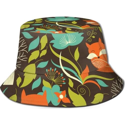 CINESSD 2021 Men Women Summer Fox Patern Bucket Hat Bob Fisherman hat Outdoor Travel Sun Visor Fashion Panama