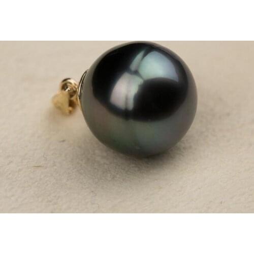 Luminous 12.2mm Peacock Green Genuine Tahitian Pearl Pendant 9k Yellow Gold