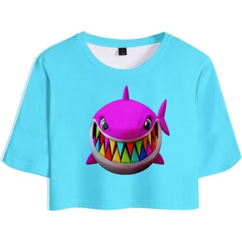 Popular 3D Printed 6IX9INE Exposed navel T-shirt Women Girls Tops Fashion 3D Print Shark Summer Girls Light Blue T-shirt