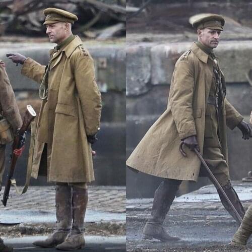 Meimeis self-made 1917 movie logo strong windbreaker, cotton long coat, army yellow jacket