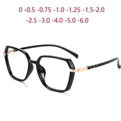 Blue Light Blocking Polygon Nearsighted Glasses Vintage TR90 Oversized Short-sight Eyewear Prescription 0 -0.5 -0.75 To -6.0