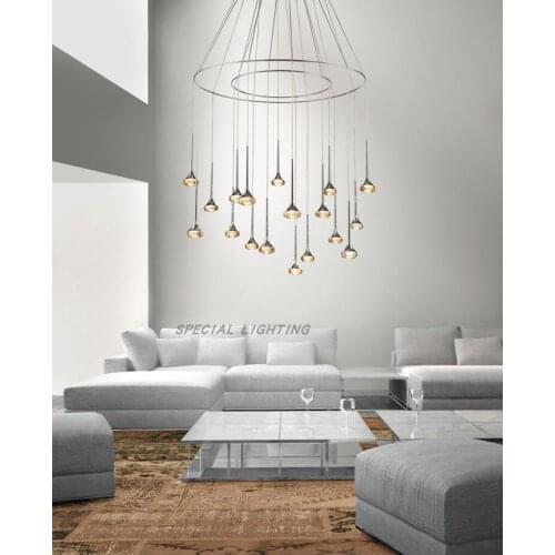 Modern minimalist designer villa dining room long table chandelier Nordic style living room crystal ceiling lamp