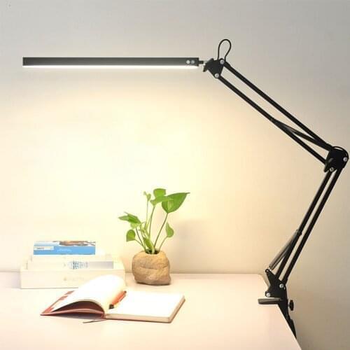 LED Folding Metal Desk Lamp Clip on Light Clamp Long Arm Dimming Table Lamp 3 Colors For Living Room Reading And Computers