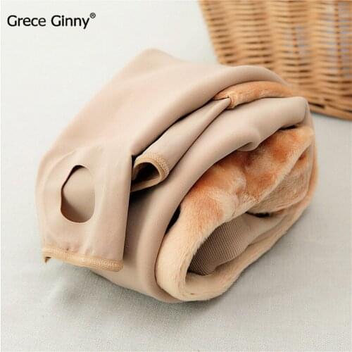 GRECEGINNY 1000D autumn and winter thickening plus velvet micro pressure without traces warm flesh-colored black base socks