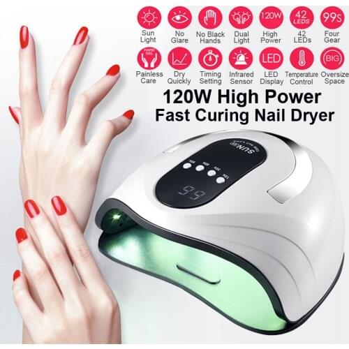 120W LED Nail Lamp Nail Dryer Dual hands 42PCS LED UV Lamp For Curing UV Gel Nail Polish With Motion Sensing Manicure Salon Tool