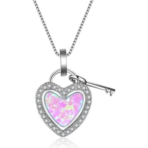 Unique Design Love Heart Key Pendant Blue Necklace Female Wedding Jewelry Gift