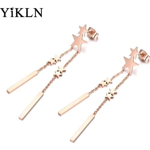 YiKLN Trendy OL Star Shape Tassel Dangle Earrings Stainless Steel Jewelry Exaggeration Style For Women YE18108