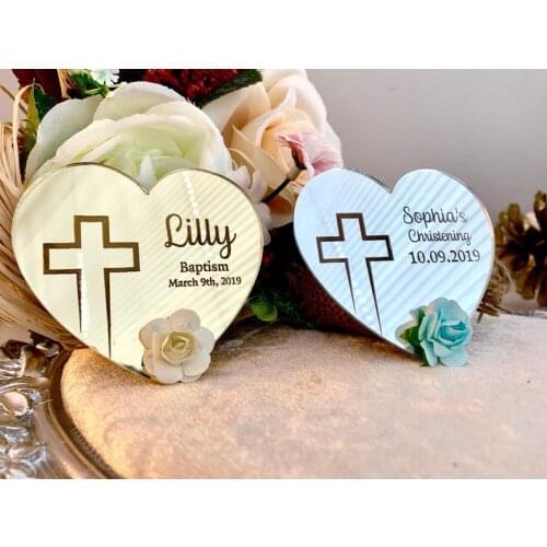 20PCS Custom Heart Mirror, Christening Favor, Baptism Gift, First Birthday Favors