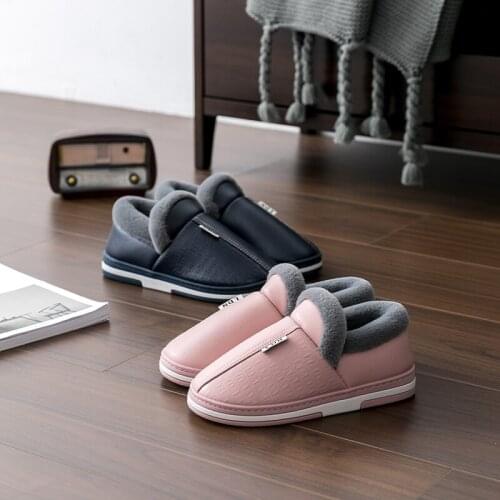 TZLDN womens winter indoor thermal flat shoes Waterproof skin slippers home bedroom household cotton soft soled slippers