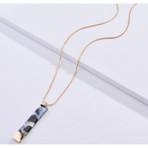 2019 Trendy Rectangle Geometric Necklaces & Pendants Long Sweater Chain Statement Necklace Acrylic Pendant for Women Jewelry