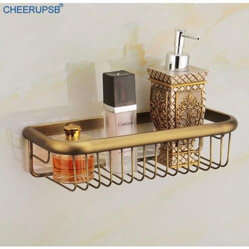 Bathroom Gold Shelf Wall Mount Vintage Shelves Square Copper Shelfs WC Storage Basket Holder Brushed 30cm Bath Shower Prateleira