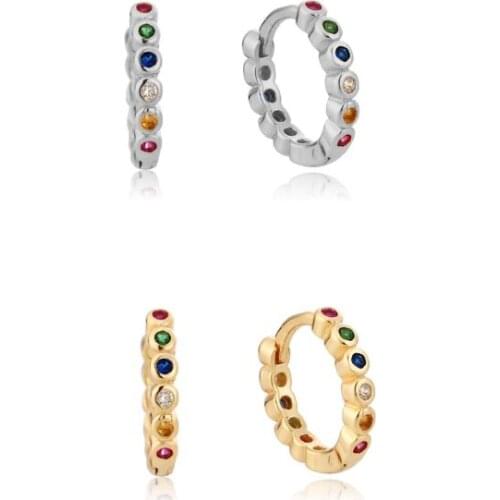 Gold Silver Color Simple Huggies Full Rainbow Zircon Hoops Earring for Women Fashion Hoops Piercing Pendiente Jewelry Wholesale