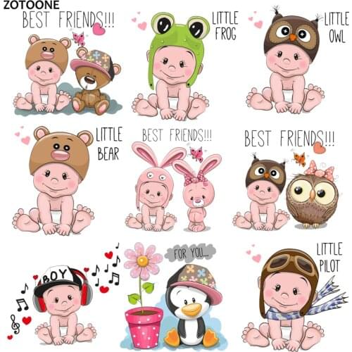 ZOTOONE Cute Baby Bear Owl Iron on Pathes for Clothing DIY Heat Transfers Print on T-shirt Dresses Washable Stickers for Kids G