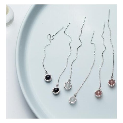 100% Real. 925 Sterling Silver Purple &Gold Sand Clear Quartz /Natural Strawberry Quartz Stone Threader earrings dangle gtle1836