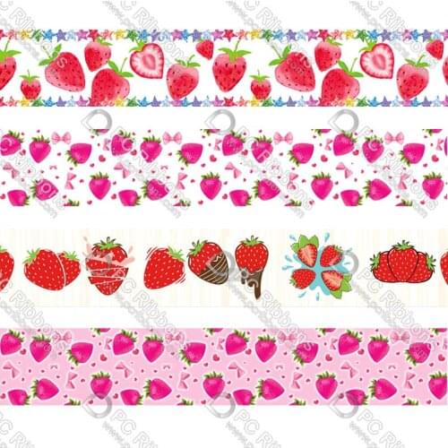 16-75MM Cartoon Strawberry Printed Grosgrain&Satin Ribbon DIY Handmade Materials Christmas Wedding Gift Wrap Tape 50yards