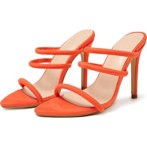 2021 summer fluorescent Stiletto Sandals, plus-size Suede Stiletto shoes free shipping