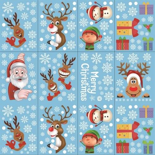 2022 Removable Christmas PVC Static Sticker Santa Elk Window Stickers Beautify Snowflake Wall Decals New Year Party Glass Paste