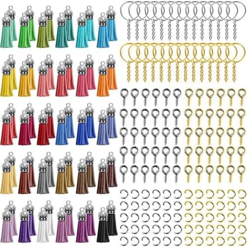 240Pcs Keychain Rings for Craft with Tassels,Extender Chain,Jump Rings and Eye Pins,for Keychain Making Supplies