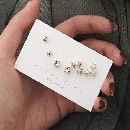 3 Pairs/set 2019 Fashion Small Rhinestone Stars Pentagran Pendant Gold Stud Earrings Set For Women Loop Statement Earrings