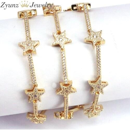 3PCS, Trendy Zirconia Crystal Stars Chain Bracelet for Women Finger Hand Gold color Stars Charm Bracelets Delicate CZ bracelet