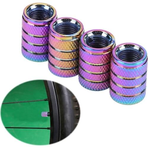 4pcs/set Auto Rainbow Color Aluminum 3-Groove Style Car Wheel Tire Valve Caps Covers Dustproof Cover Car Accessories