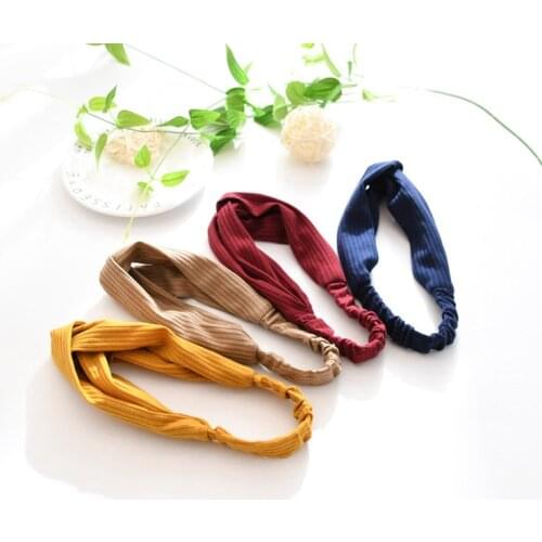 4pcs Simple small fresh hair band Solid color headband Spring and autumn knitted cross Hair Strip Striped cross HairAccessories