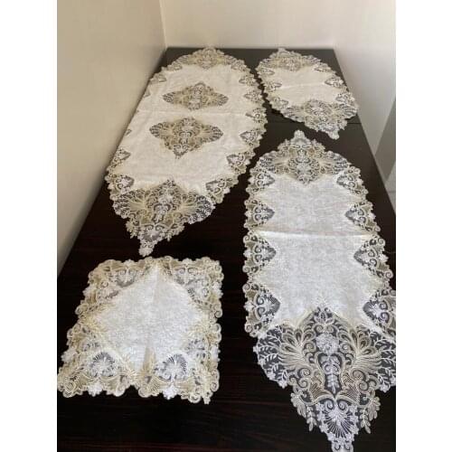 5 Parça Fransız Dantelli Kadife Salon Takımı