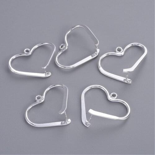 5pcs Heart Silver Color Brass Pinch Bails Ice Pick for Jewelry Making DIY Findings Nickel Free 26x22x1.5mm hole: 1.2mm