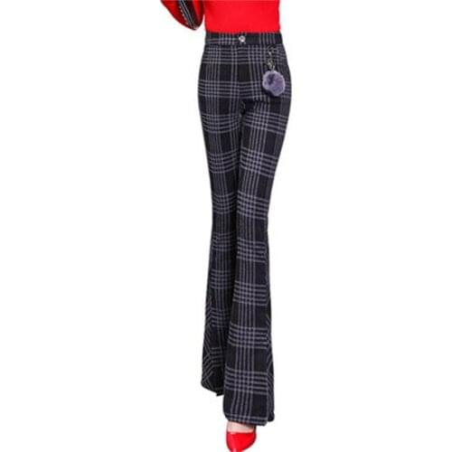 Fashion high waist split fork wool plaid micro La female pants new spring trumpet trousers slim slimming casual pants women
