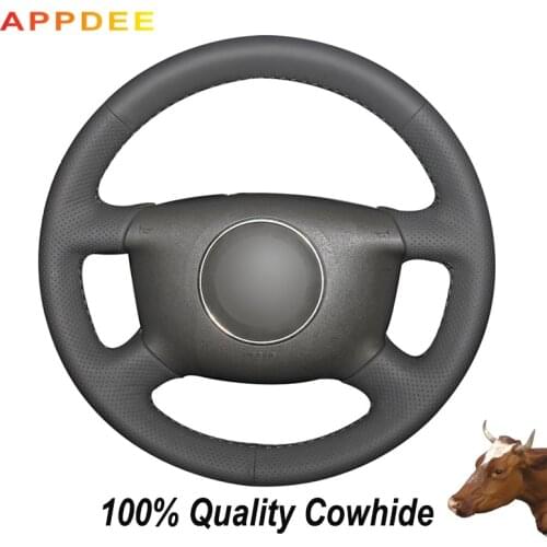 APPDEE Black Leather Genuine Hand-stitched Car Steering Wheel Cover for Audi A6 2000-2004 Audi A3 2000-2003 A4 B6 2002