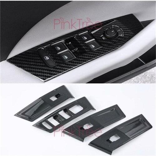 For Volkswagen T-Cross 2018 2019 2020 Carbon Fiber Color Window Lift Switch Button Cover Trim Door Armrest Panel Accessories