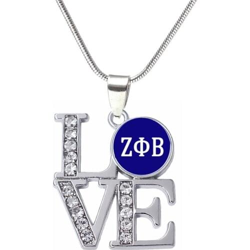 Double Nose Metal Inlaid Sticker Greek Letters Zeta Phi Beta Sorority Necklaces With Snake Chain For Sisterhood Women Gift