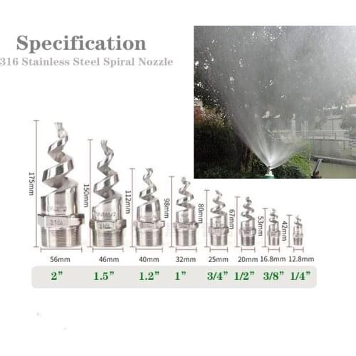 1/4" Male Spiral Cone Atomization Nozzle Stainless Steel(316) Dust Remove Atomized Sprayer for Gas Cooling, Washing, Fire Proof
