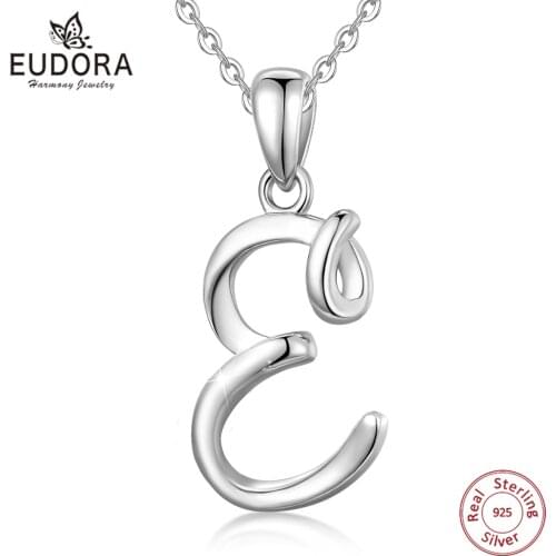 EUDORA Unique 925 Sterling Silver E Letter Name Pendant Necklace For Women Man Fashion Personalized Jewelry girl Gift CYD109