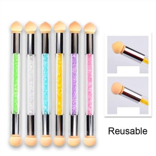 Gradient Shading Sponge Head Pen Double-ended Brush Nail Art Painting Tool Rhinestone Handle Nail Art Brush Acrylic Accesoires