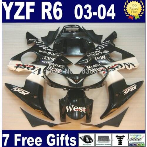 Custom motorcycle Road fairing kits For Yamaha 03 04 05 R6s black west plastics YZF R6 2003 2004 2005 aftermarket Fairings pa
