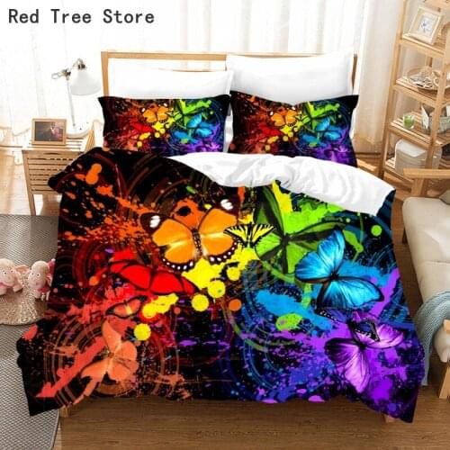 Colorful Butterfly Bedding Set Luxury Duvet Cover Comforter Bed Linen Twin Queen King Single Size Double Bed Adult Romantic Gift