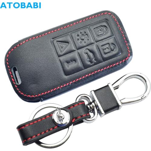Leather Car Key Cover For Volvo S60 S80 V40 V60 V70 XC60 XC70 2015 Keychain Holder Smart Remote Control Fobs Protector Cases